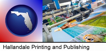 a press run on an offset printer in Hallandale, FL