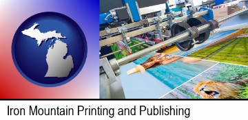 a press run on an offset printer in Iron Mountain, MI