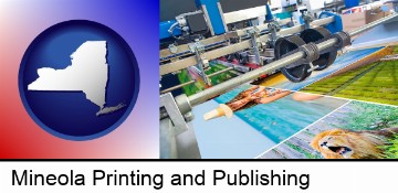 a press run on an offset printer in Mineola, NY