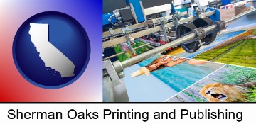 a press run on an offset printer in Sherman Oaks, CA